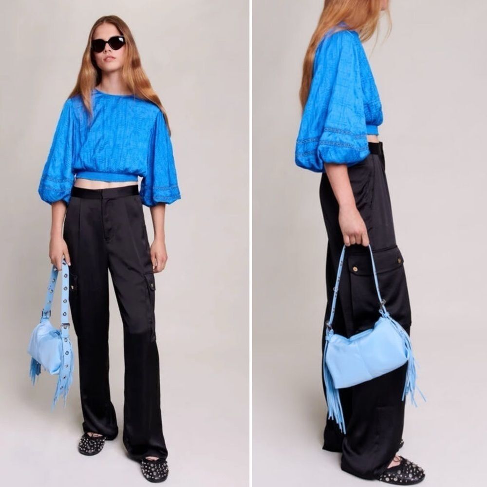 NWT Maje Prague Satiny Black Pocket cargo pants size 40/US 8 $325 MSRP